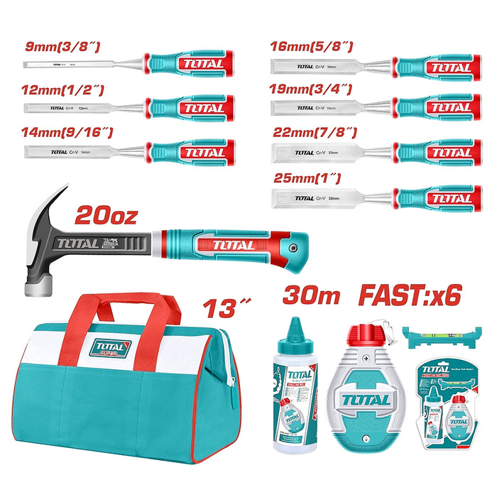 Bộ đồ nghề làm gỗ 10 món Total TOS230906 đựng trong túi vải