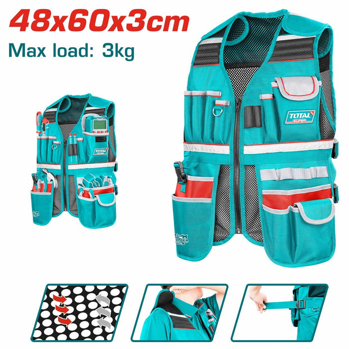 Áo gi lê đựng công cụ 17 ngăn túi  Total TTVT16025 kích thước 480mm x 600mm x 30mm