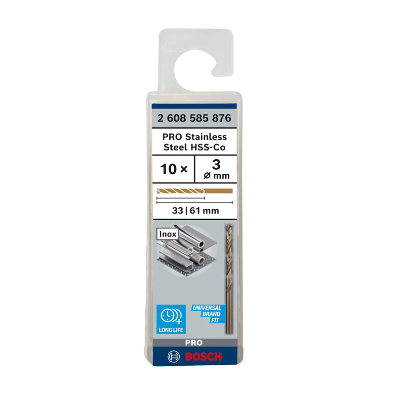 Hộp 10 mũi khoan Inox HSS-Co Bosch đường kính từ 1mm - 7.5mm, đuôi trơn (Tiêu chuẩn DIN 338)