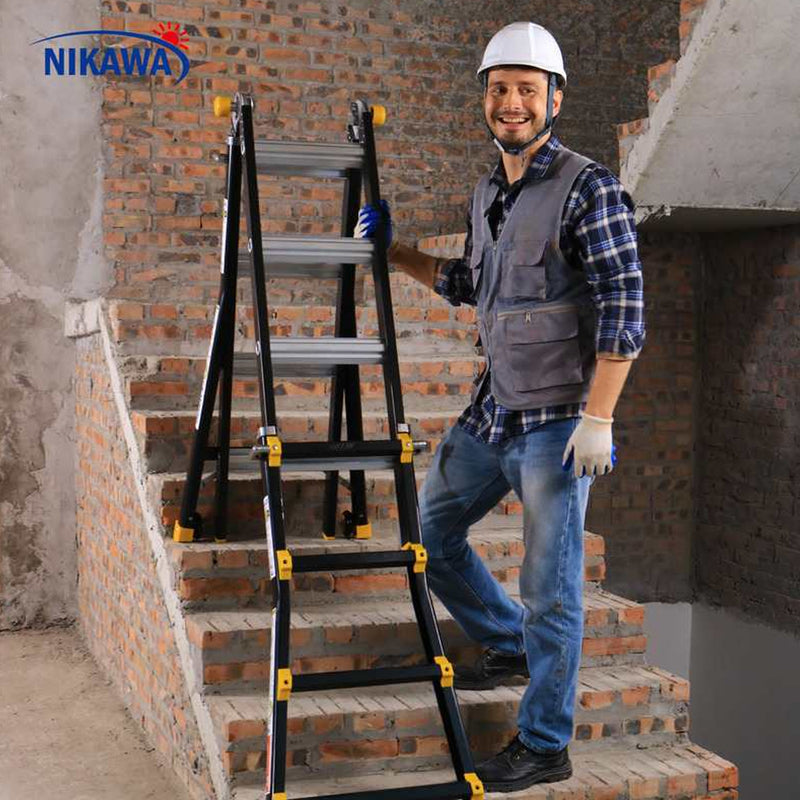 Thang nhôm gấp đa năng chữ A (rút lồng) Nikawa NKB, độ dày nhôm chịu lực 2.8mm