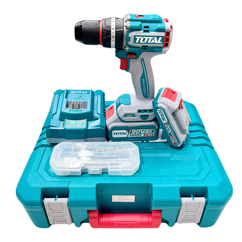 Máy khoan búa không chổi than dùng Pin 20V, đầu kẹp 13mm Total TIDLI20868