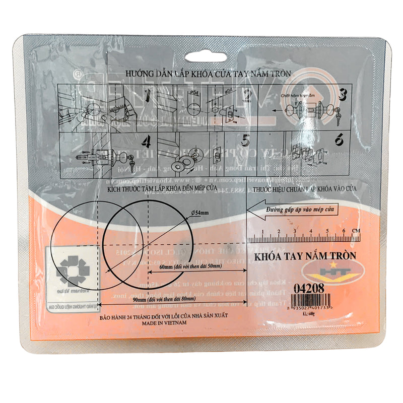 Khóa cửa tay nắm tròn Việt Tiệp 04208, không dùng chìa, chuyên dụng gắn phòng tắm hoặc nhà vệ sinh