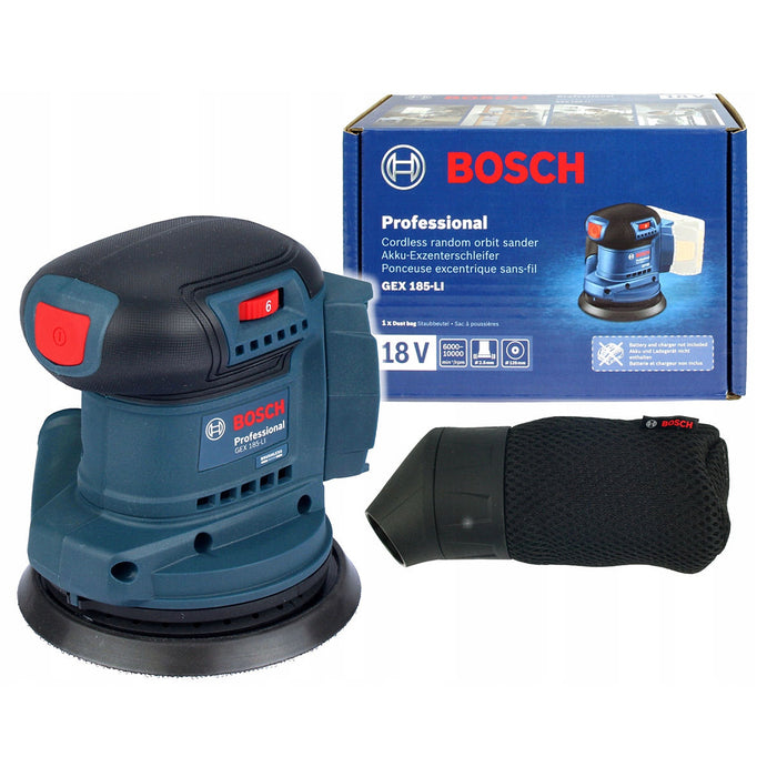 Thân máy chà nhám rung quỹ đạo tròn dùng Pin 18V BOSCH GEX 185-LI, đường kính đĩa 125mm, mã số 06013A5080