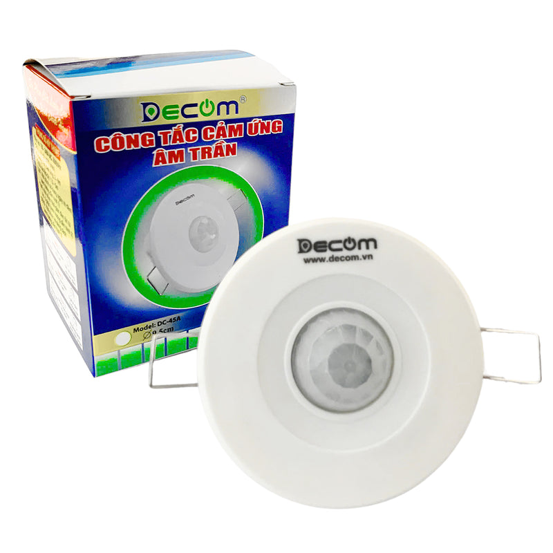 Công tắc cảm ứng hồng ngoại âm trần Decom có nút Time - Lux và xoay được
