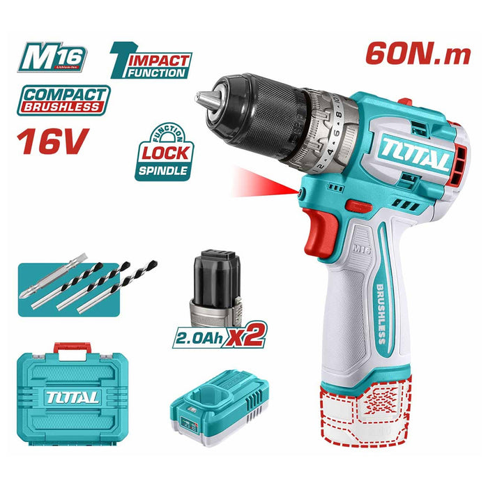 Máy khoan búa không chổi than dùng Pin 16V Total TIDLI16682