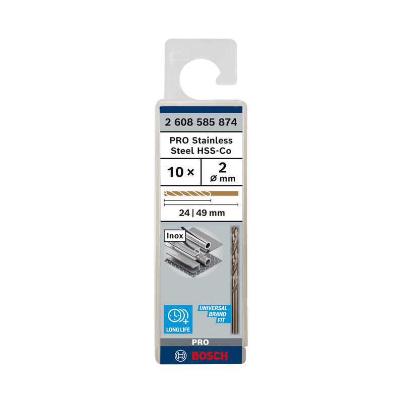 Hộp 10 mũi khoan Inox HSS-Co Bosch đường kính từ 1mm - 7.5mm, đuôi trơn (Tiêu chuẩn DIN 338)
