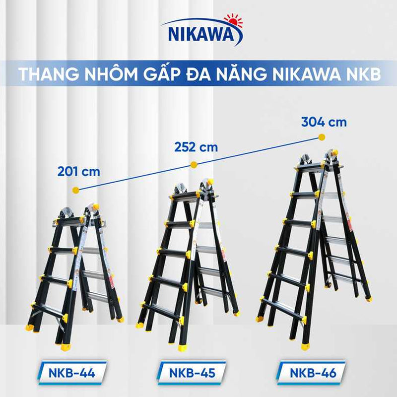 Thang nhôm gấp đa năng chữ A (rút lồng) Nikawa NKB, độ dày nhôm chịu lực 2.8mm