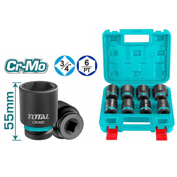 Bộ 8 đầu tuýp ngắn cốt 3/4 inch x 55mm DR Total THKISD34081