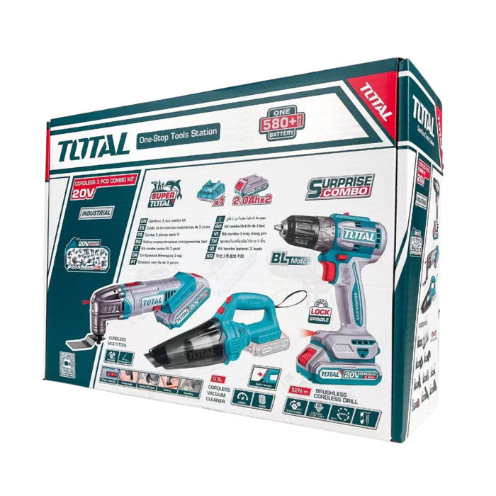 Bộ combo máy cắt rung đa năng, máy khoan không chổi than và máy hút bụi Total TOSLI240685 dùng Pin 20V
