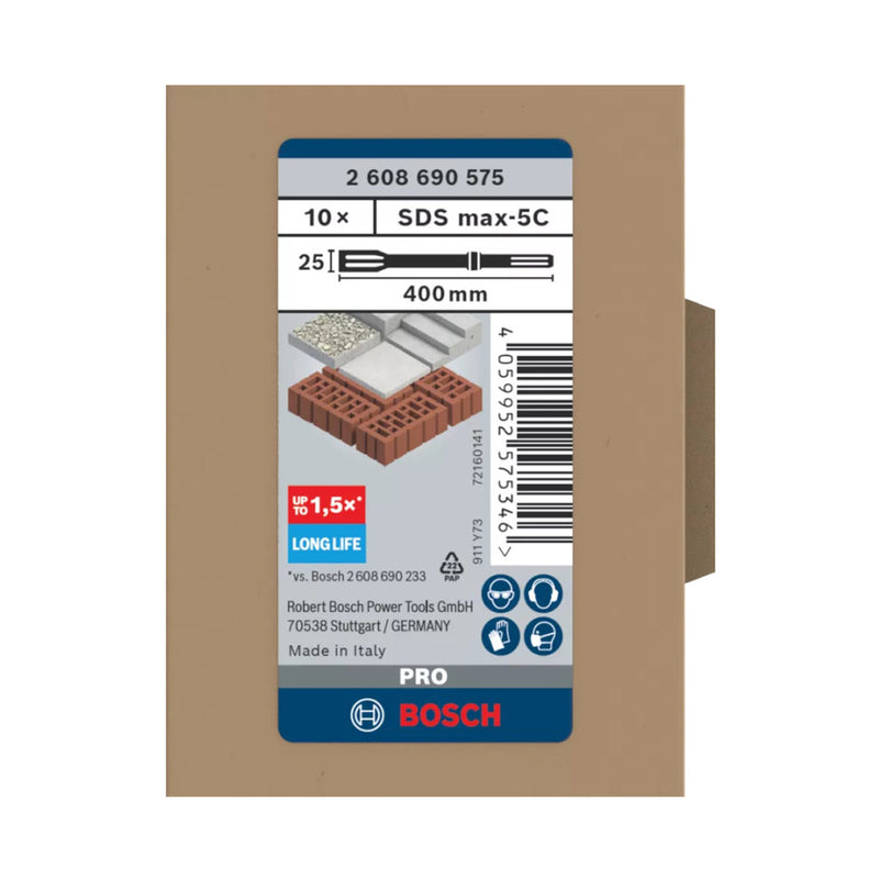 Hộp 10 mũi đục dẹp SDS MAX 5C Bosch 2608690575 kích thước 25mm x 400mm