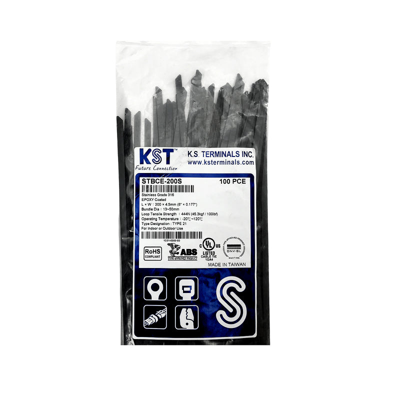 Dây rút Inox 316 KST cao cấp, bọc nhựa (nylon coated), loại bi gài (Ball-lock), bản size S rộng 4.5mm, dài từ 125mm - 1050mm