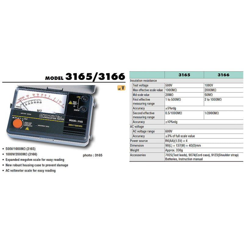 Thiết bị đo điện trở cách điện 1000V Kyoritsu Model 3166