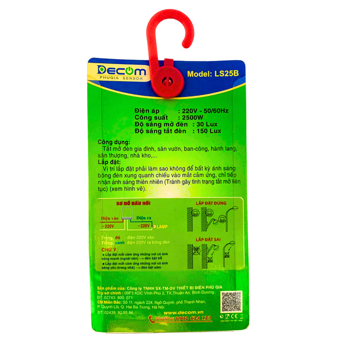 Công tắc cảm ứng ánh sáng Decom DC-LS25B công suất 2500W