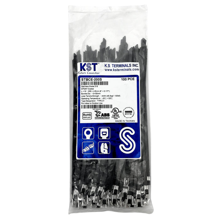 Dây rút Inox 316 KST cao cấp, bọc nhựa (nylon coated), loại bi gài (Ball-lock), bản size S rộng 4.5mm, dài từ 125mm - 1050mm