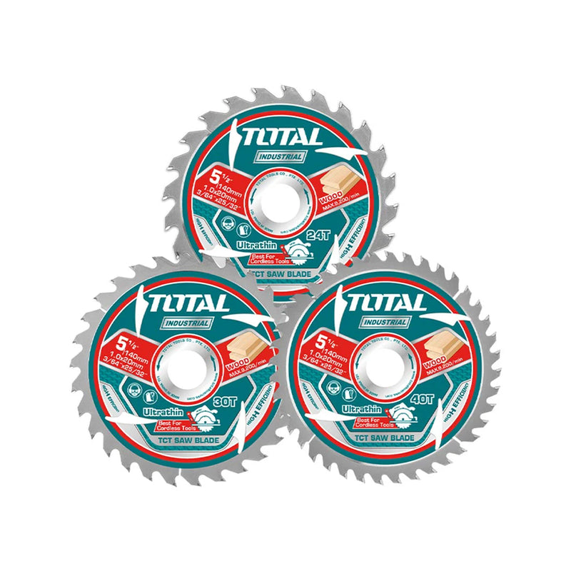 Vỉ 3 lưỡi cưa gỗ TCT siêu mỏng Total TAC236140 đường kính 140mm