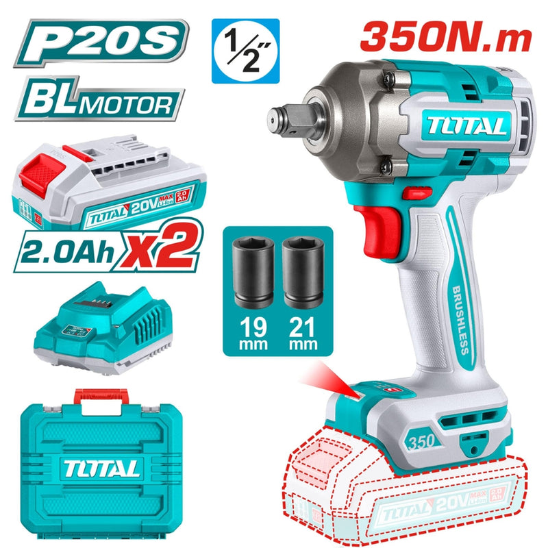 Máy siết bu lông cốt 1/2 inch không chổi than dùng pin Lithium 20V Total TIWLI2035