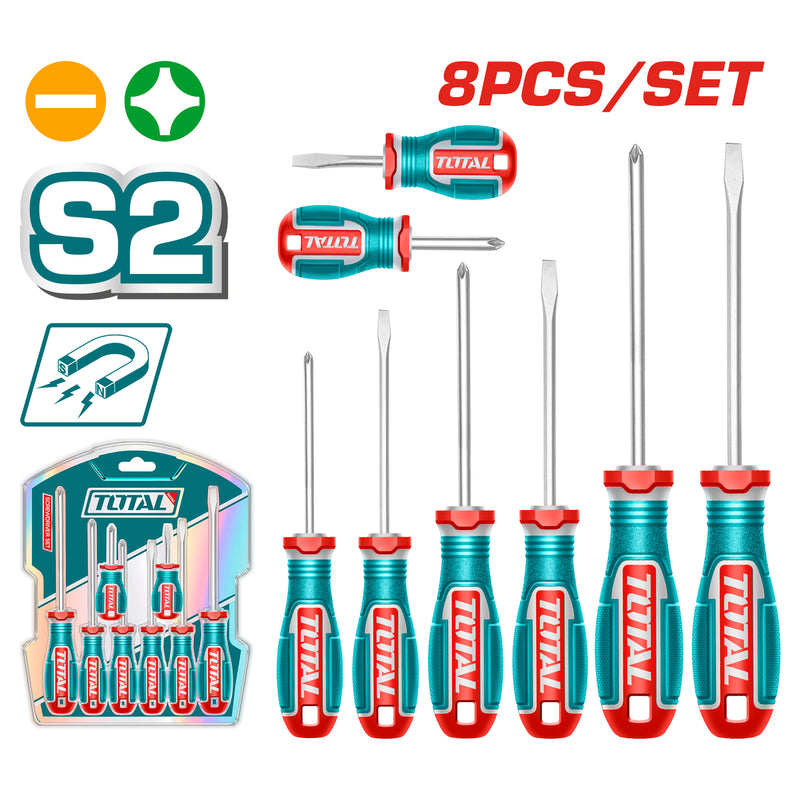 Vỉ 8 tua vít dẹp và bake Total TKSDS0826 có từ tính, chất liệu thép S2