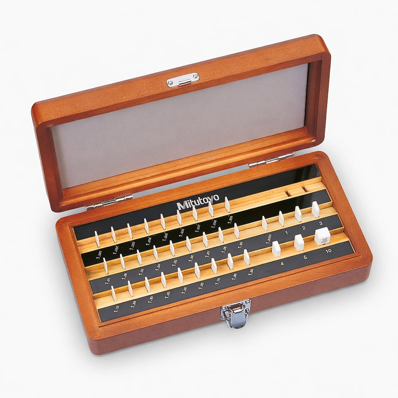 Bộ căn mẫu Mitutoyo 34 chi tiết, thép & gốm, kiểm tra độ chính xác thước đo.