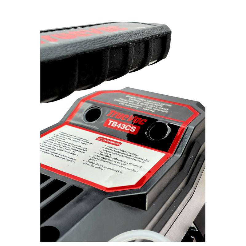 Máy bơm hút chân không một cấp TB43CS tốc độ hút 83 L/phút, mức chân không tối đa 150 micron, có cổng 1/4 inch và 5/16 inch