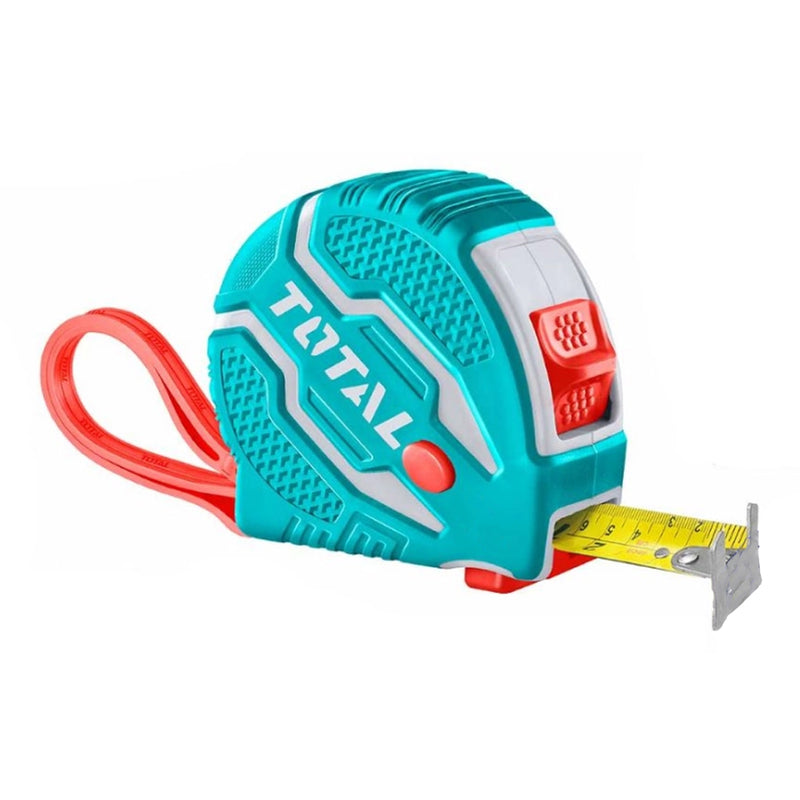 Thước kéo thép nền vàng 8m x 25mm Total TMT126281 có chức năng tự khoá, hệ đo Met và Inch