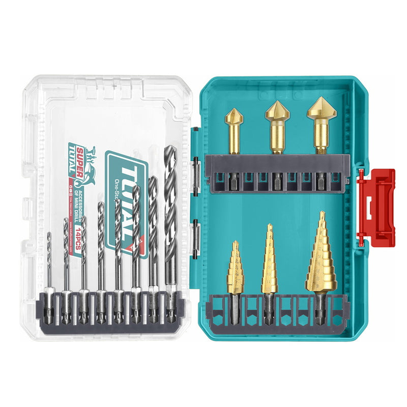 Bộ 14 mũi khoan HSS và mũi khoan bậc thang Total TACSDL61401 chuôi lục giác