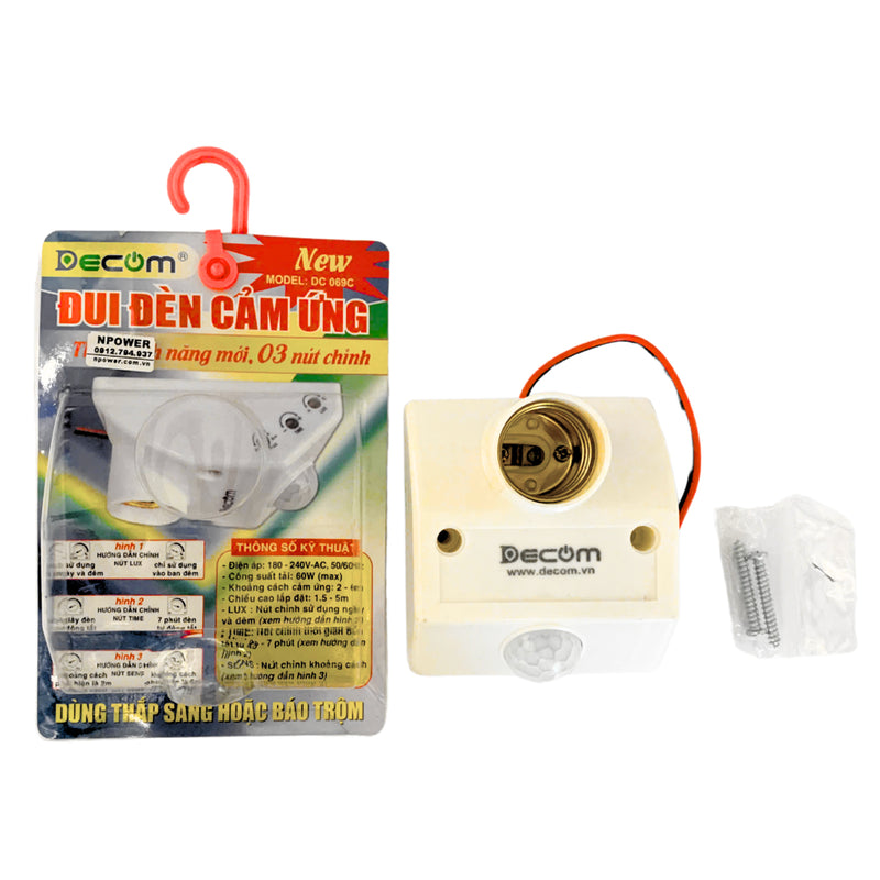 Đui đèn cảm ứng hồng ngoại có 3 nút chỉnh Decom DC-069C