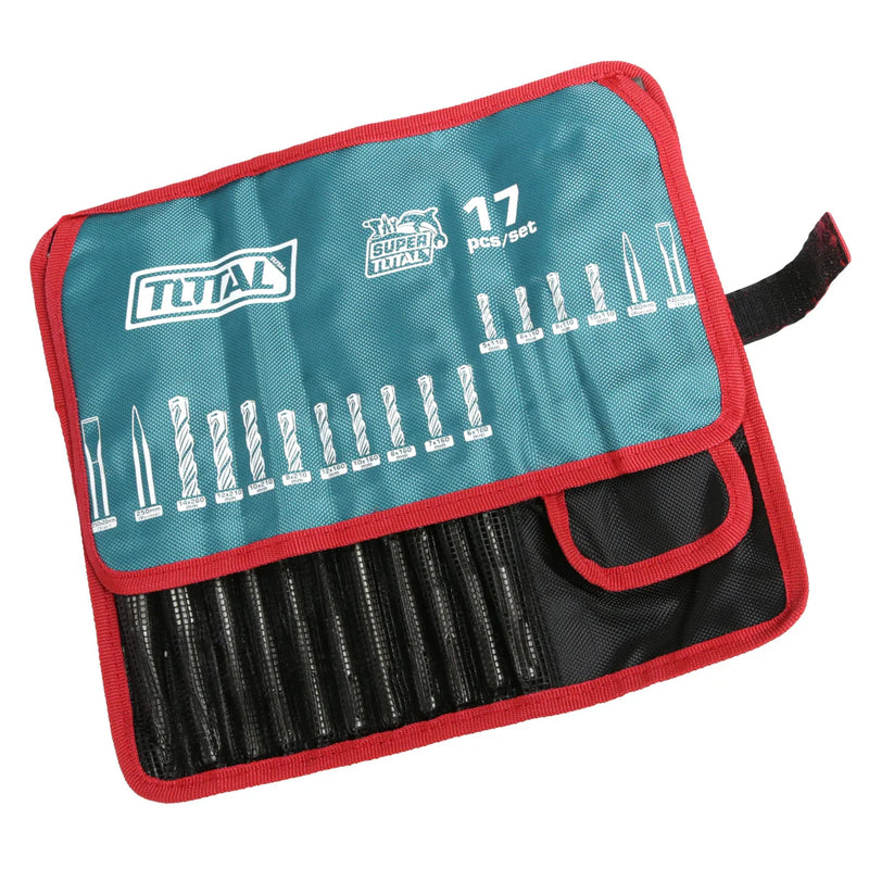 Bộ 17 mũi bê tông và mũi đục đầu gài SDS Total TACSD91701