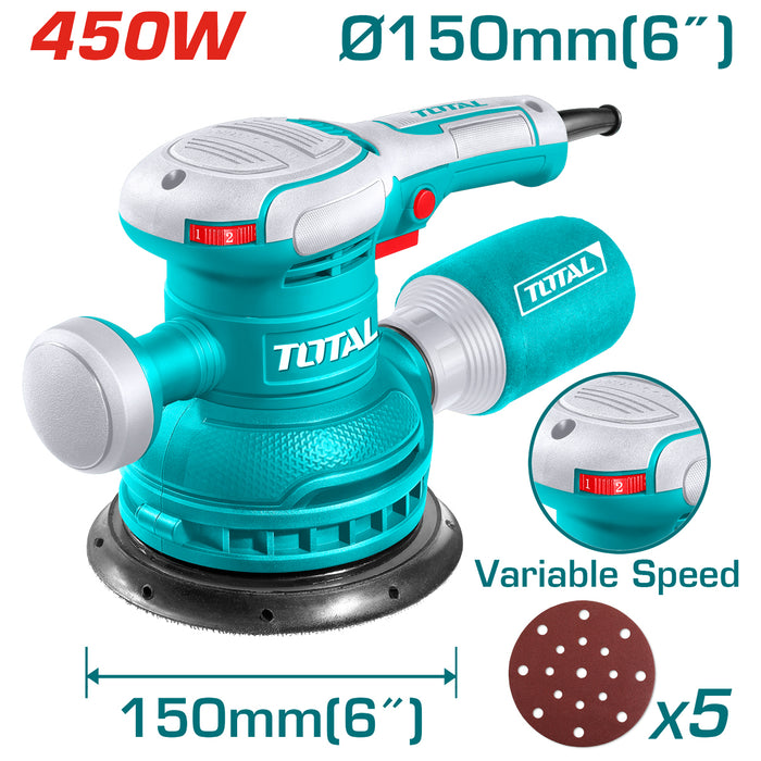 Máy chà nhám quỹ đạo tròn công suất 450W Total TF2061506 đường kính đế 150mm
