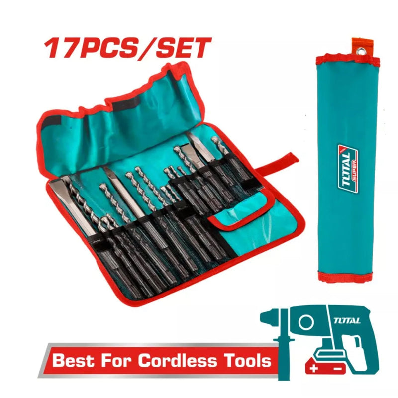 Bộ 17 mũi bê tông và mũi đục đầu gài SDS Total TACSD91701