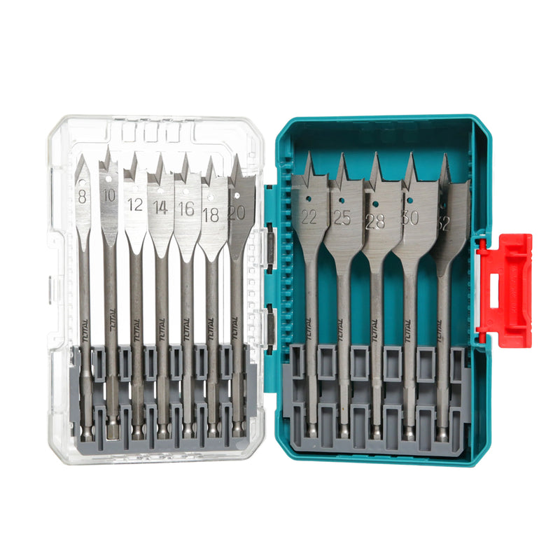 Bộ 12 mũi khoét gỗ dẹp Total TACSDL1206 đường kính từ  8 - 32mm, chuôi lục giác 1/4 inch