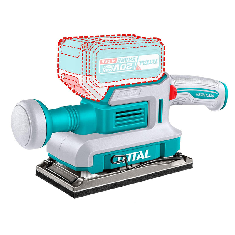 Máy chà nhám hình chữ nhật không chổi than dùng Pin 20V Total kích thước đế 90mm x 180mm