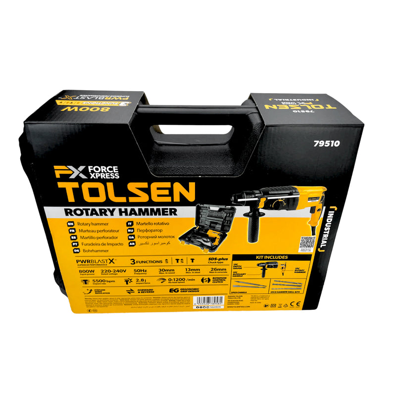 Máy khoan búa SDS-plus công nghiệp 3 chức năng, 26mm/800W TOLSEN 79510