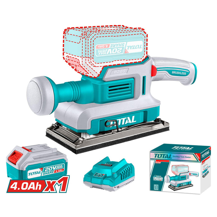 Máy chà nhám hình chữ nhật không chổi than dùng Pin 20V Total kích thước đế 90mm x 180mm