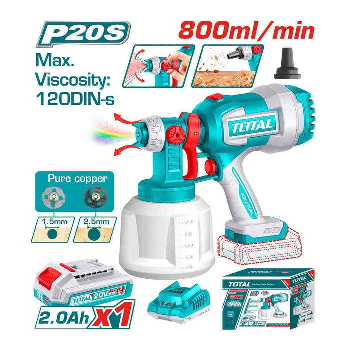 Máy phun sơn 1000ml dùng Pin Lithium 20V Total, áp suất phun 0.2Bar