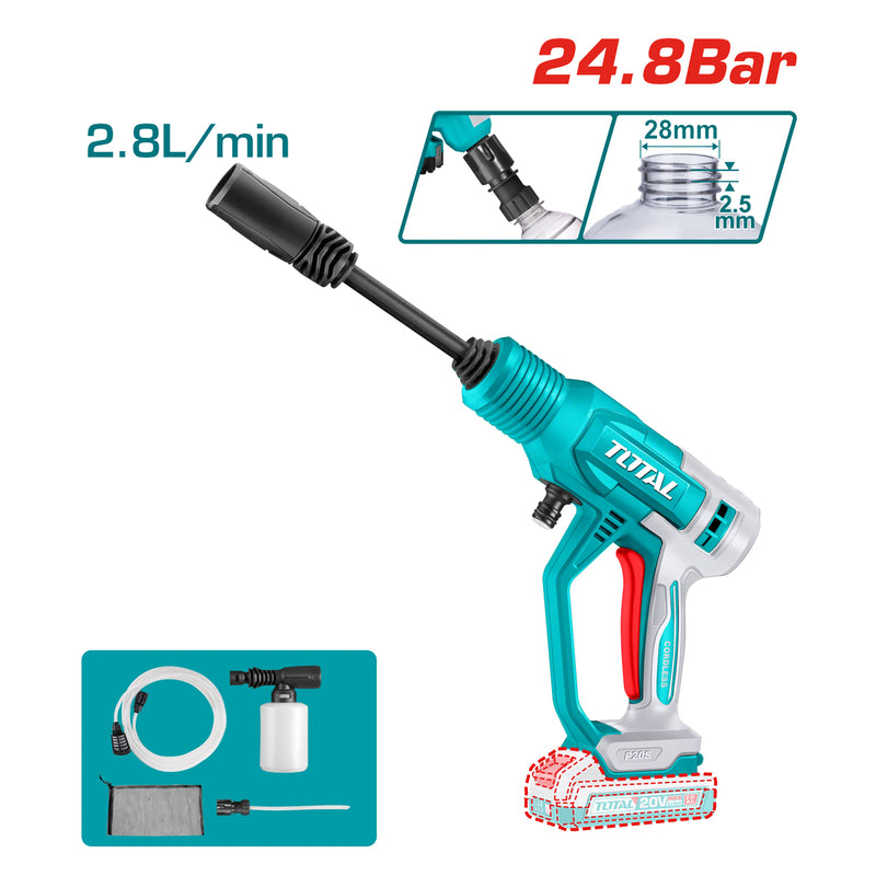 Máy xịt rửa dùng Pin 20V Total, áp suất 24.8 bar