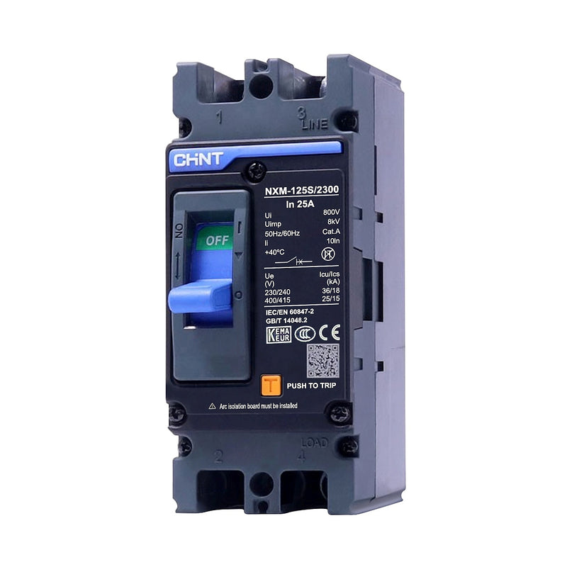 Cầu dao tự động dạng khối MCCB cố định từ nhiệt Chint NXM Series, tải danh định từ 25A ~ 1600A. Tiêu chuẩn quốc tế