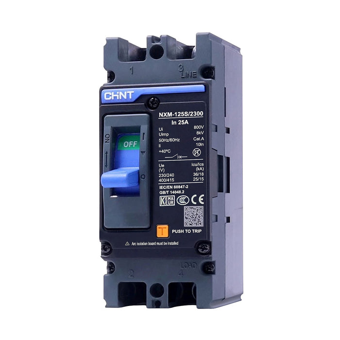 Cầu dao tự động dạng khối MCCB cố định từ nhiệt Chint NXM Series, tải danh định từ 25A ~ 1600A. Tiêu chuẩn quốc tế