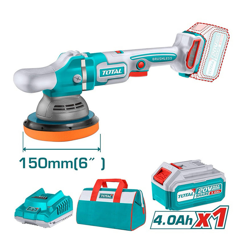 Máy đánh bóng không chối than dùng Pin 20V Total, đường kính đĩa 150mm