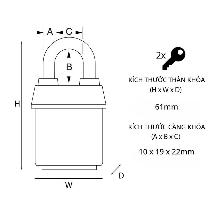 Ổ khóa treo Master Lock 6325WO cao cấp, thân khóa bằng thép lá được bọc nhựa vinyl 61mm