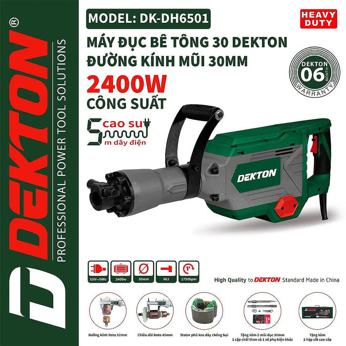 Máy đục bê tông Dekton DK-DH6501 công suất 2400W, lực đập 60J