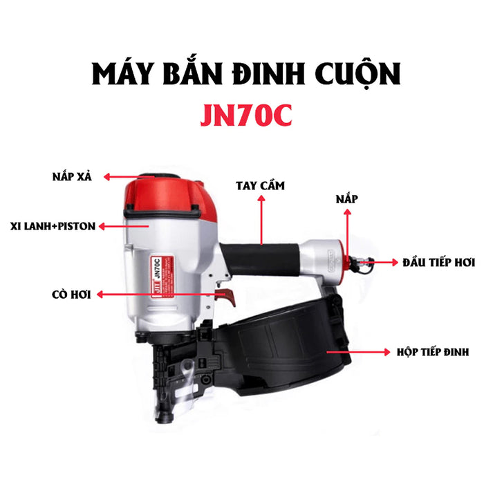 Máy bắn đinh cuộn dùng khí nén JITOOL JN70C, kích thước đinh 50mm - 70mm