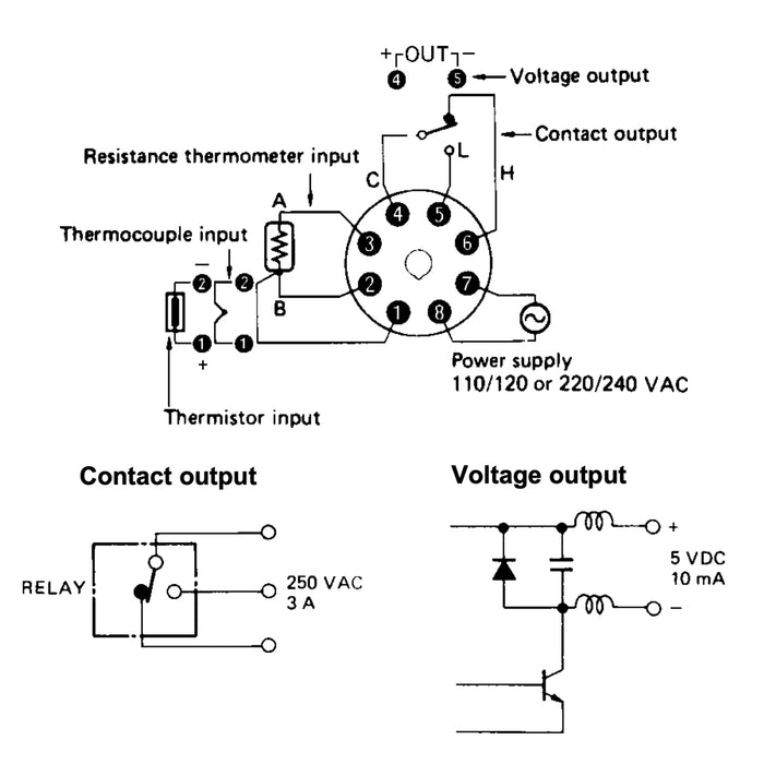 Relay điều khiển nhiệt độ Omron E5C4-R20J, dãi điều khiển từ 0 - 399 độ, Kèm đế ghim 8 chân tròn, điện áp 220V/AC