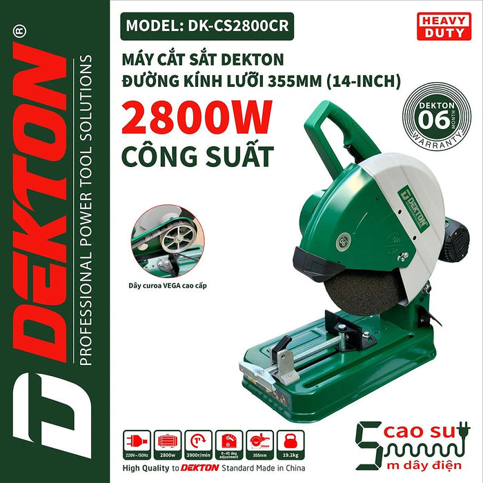 Máy cắt sắt Dekton DK-CS2800CR công suất 2800W, đường kính lưỡi cắt 355mm (14 inch), loại truyền động dây Curoa