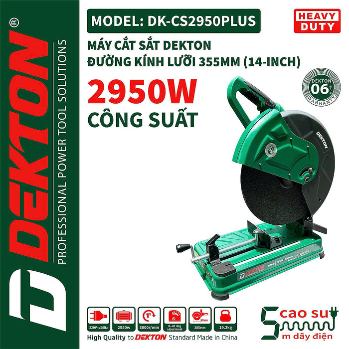 Máy cắt sắt Dekton DK-CS2950PLUS công suất 2950W, đường kính lưỡi cắt 355mm (14 inch)