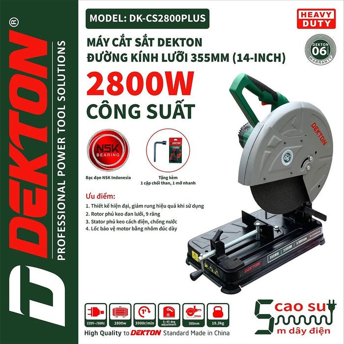 Máy cắt sắt Dekton DK-CS2800PLUS công suất 2800W, đường kính lưỡi cắt 355mm (14 inch)