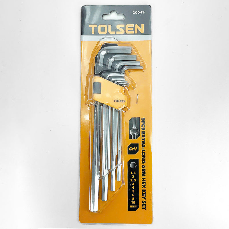 Bộ 9 lục giác dài thép CrV TOLSEN 20049