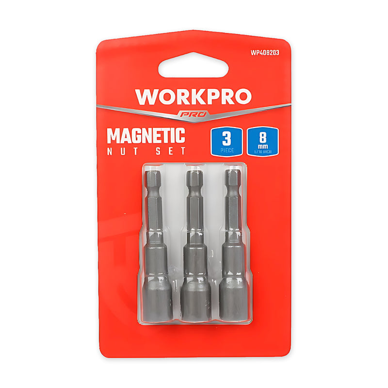 Bộ 3 đầu vít bắn tôn 8mm dài 65mm có nam châm Workpro WP408203