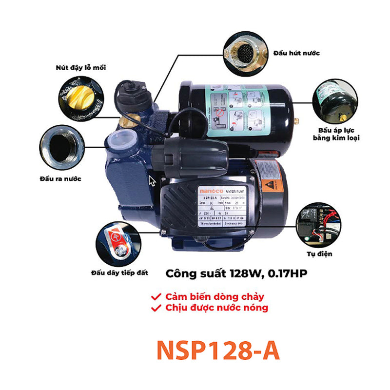 Máy bơm nước nóng tăng áp điện tử 128W-400W Nanoco