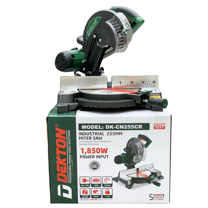 Máy cưa đa góc Dekton DK-CN255CR công suất 1850W, đường kính lưỡi 255mm, truyền động dây Curoa