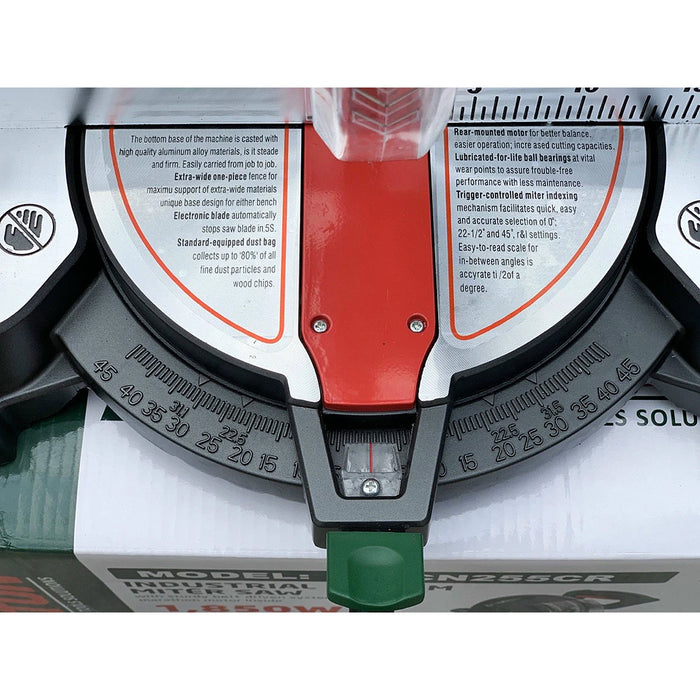 Máy cưa đa góc Dekton DK-CN255CR công suất 1850W, đường kính lưỡi 255mm, truyền động dây Curoa